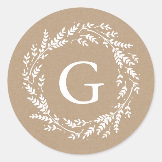 Rustic Wreath Monogram Sticker (Voorkant)