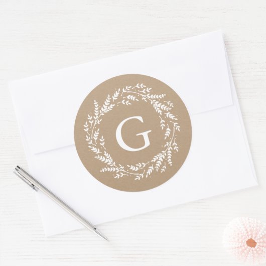 Rustic Wreath Monogram Sticker (Envelop)