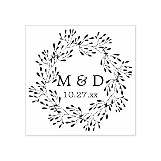 Rustic Wreath Monogram Wedding Rubberstempel (Afrduk)