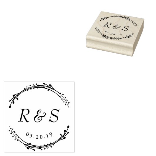 Rustic Wreath Monogram Wedding Save the Date Rubberstempel (Gestempeld)