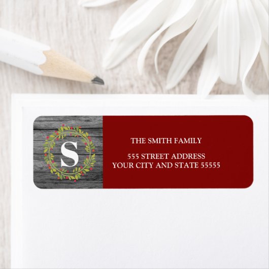 Rustic Wreath Monogrammed Return Address Label (Insitu)