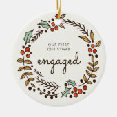 Rustic Wreath Onze 1e verloofde kerstfoto Keramisch Ornament (Voorkant)