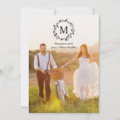 Rustic Wreath Overlay Monogram Weddenschap Bedankkaart (Voorkant)