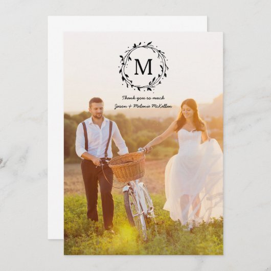 Rustic Wreath Overlay Monogram Weddenschap Bedankkaart (Voorkant / Achterkant)