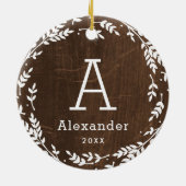 Rustic Wreath Photo and Monogram Keepomwille Keramisch Ornament (Achterkant)