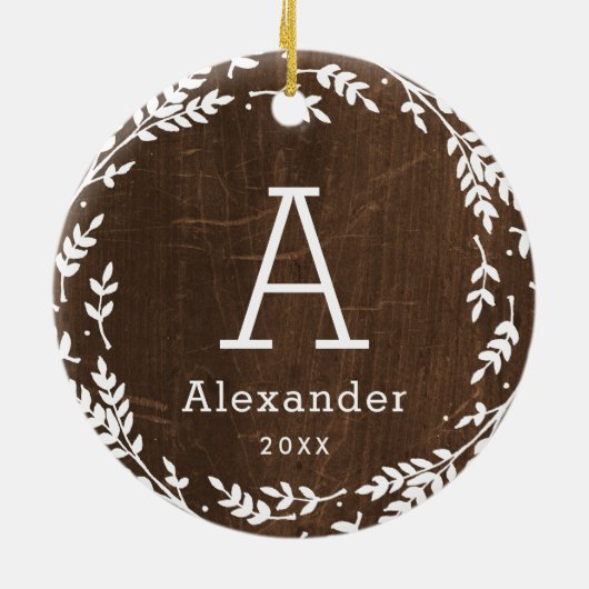 Rustic Wreath Photo and Monogram Keepomwille Keramisch Ornament (Achterkant)