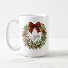Rustic Wreath Red Black Checkered Bow Holiday Koffiemok