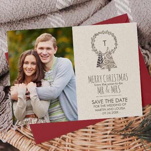 Rustic Wreath Save the Date Kerstfoto