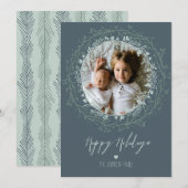 Rustic Wreath & Script Elegant Holiday Foto Feestdagenkaart (Voorkant / Achterkant)