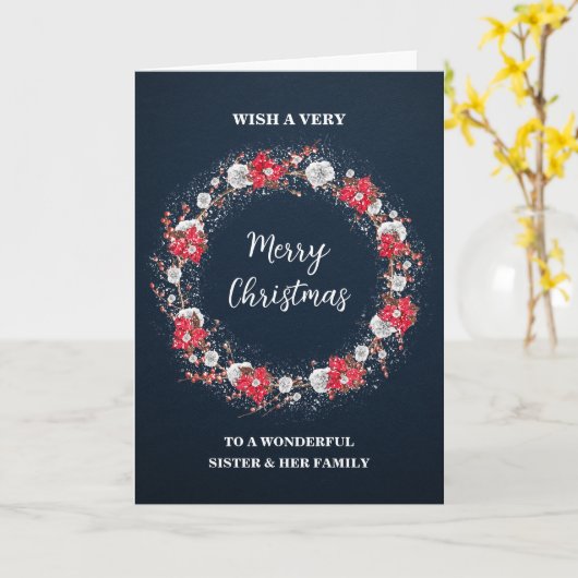 Rustic Wreath Sister & Family Vrolijk Kerstfeest Kaart (Gele Bloem)