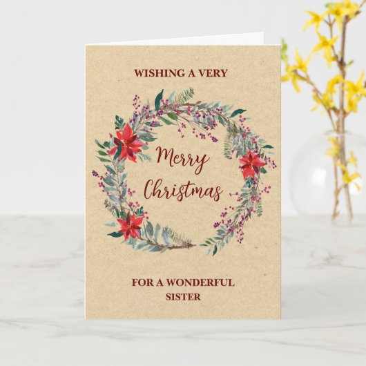 Rustic Wreath Sister Vrolijk Kerstfeest Kaart (Gele Bloem)