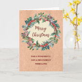 Rustic Wreath Son & Family Vrolijk Kerstfeest Kaart (Gele Bloem)