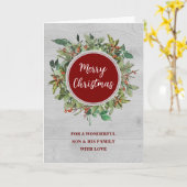 Rustic Wreath Son & Family Vrolijk Kerstfeest Kaart (Gele Bloem)