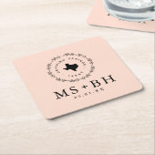 Rustic Wreath Texas Wedding Monogram | Blush Kartonnen Onderzetters (Schuin)