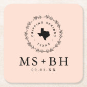 Rustic Wreath Texas Wedding Monogram | Blush Kartonnen Onderzetters (Voorkant)