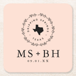 Rustic Wreath Texas Wedding Monogram   Blush Kartonnen Onderzetters