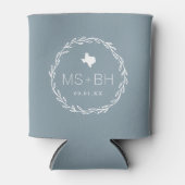 Rustic Wreath Texas Wedding Monogram | Dusty Blue Blikjeskoeler (Voorkant)