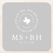 Rustic Wreath Texas Wedding Monogram | Grijs Kartonnen Onderzetters (Voorkant)