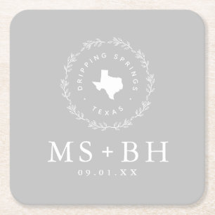 Rustic Wreath Texas Wedding Monogram   Grijs Kartonnen Onderzetters