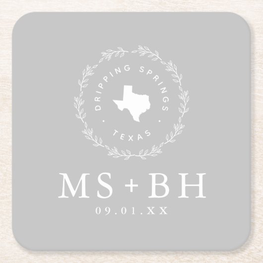 Rustic Wreath Texas Wedding Monogram | Grijs Kartonnen Onderzetters (Voorkant)