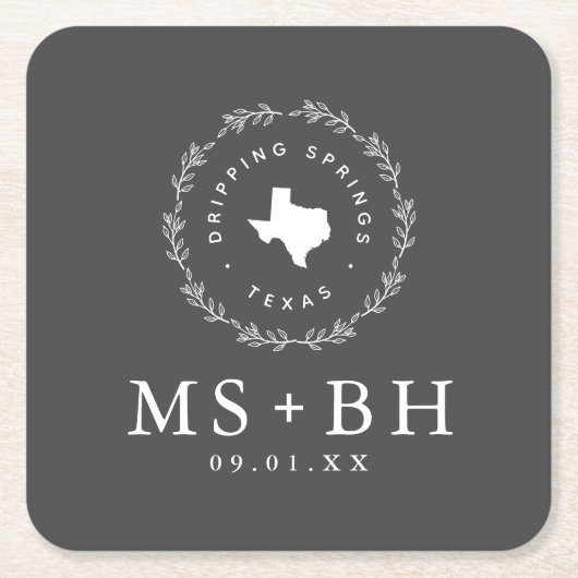 Rustic Wreath Texas Wedding Monogram Kartonnen Onderzetters (Voorkant)