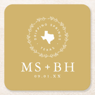 Rustic Wreath Texas Wedding Monogram   Mosterd Kartonnen Onderzetters