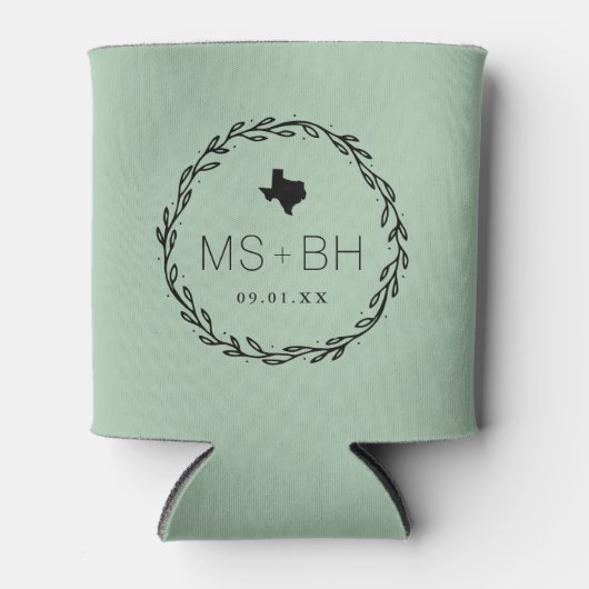 Rustic Wreath Texas Wedding Monogram | Sage Blikjeskoeler (Voorkant)