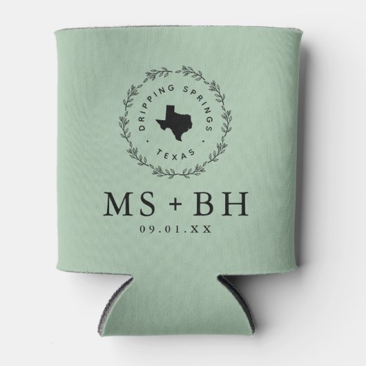 Rustic Wreath Texas Wedding Monogram | Sage Blikjeskoeler (Voorkant)