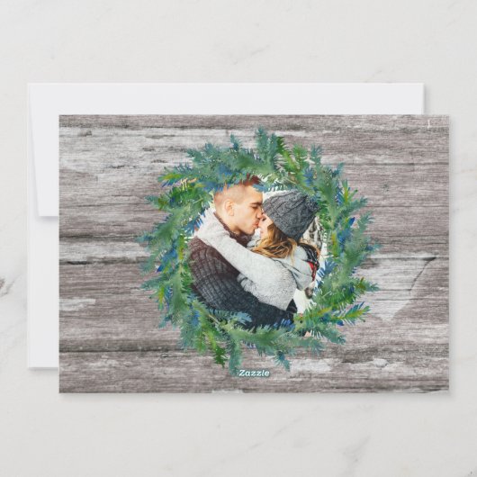 Rustic Wreath Twee Foto Vrolijk Kerstscript Feestdagenkaart (Achterkant)