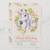 Rustic Wreath Unicorn Verjaardagsfeestje Uitnodigi Kaart (Voorkant / Achterkant)