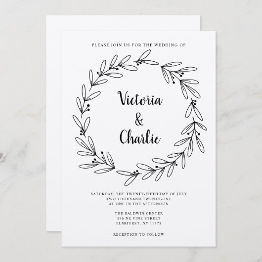 Rustic Wreath Wedding Invitation Kaart (Voorkant / Achterkant)