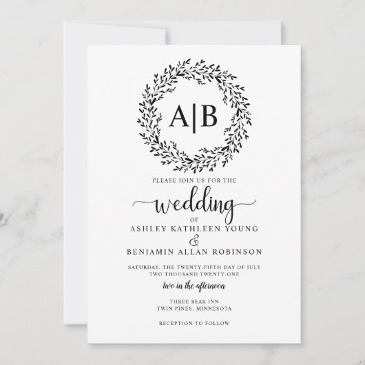 Rustic Wreath Wedding Invitation Kaart (Voorkant)