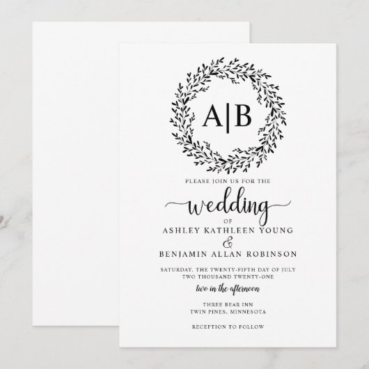 Rustic Wreath Wedding Invitation Kaart (Voorkant / Achterkant)