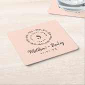 Rustic Wreath Wedding Monogram | Blush Kartonnen Onderzetters (Schuin)