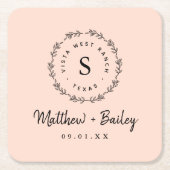 Rustic Wreath Wedding Monogram | Blush Kartonnen Onderzetters (Voorkant)