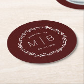 Rustic Wreath Wedding Monogram | Bourgogne Ronde Kartonnen Onderzetter (Gebogen)