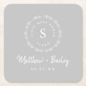 Rustic Wreath Wedding Monogram | Grijs Kartonnen Onderzetters (Voorkant)