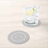 Rustic Wreath Wedding Monogram | Grijs Ronde Kartonnen Onderzetter (Insitu)