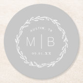 Rustic Wreath Wedding Monogram | Grijs Ronde Kartonnen Onderzetter (Voorkant)