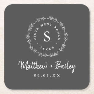 Rustic Wreath Wedding Monogram Kartonnen Onderzetters