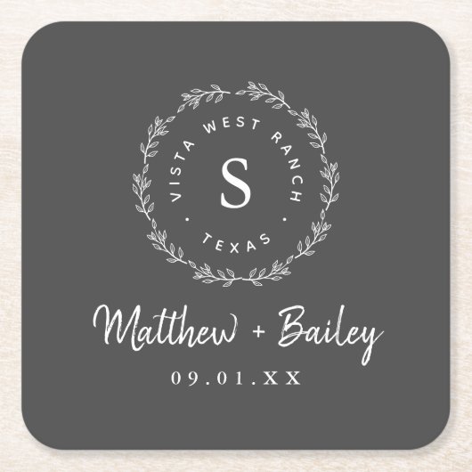 Rustic Wreath Wedding Monogram Kartonnen Onderzetters (Voorkant)