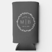 Rustic Wreath Wedding Monogram | Koolstof Seltzer Blikjeskoeler (Voorkant)