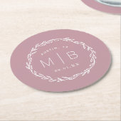 Rustic Wreath Wedding Monogram | Mauve Ronde Kartonnen Onderzetter (Gebogen)