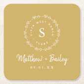 Rustic Wreath Wedding Monogram | Mustard Yellow Kartonnen Onderzetters (Voorkant)