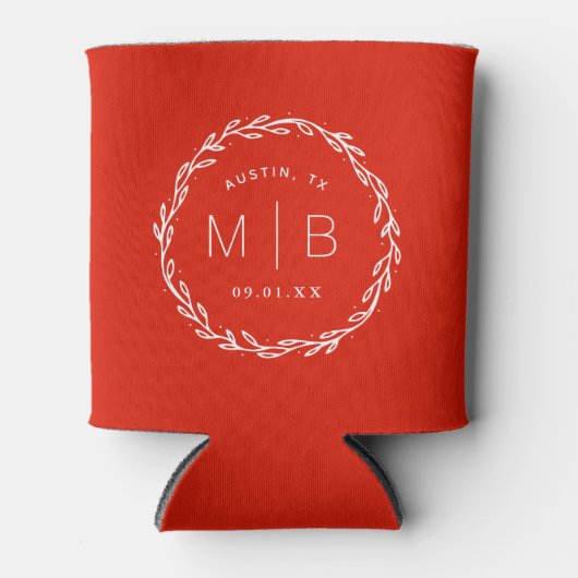 Rustic Wreath Wedding Monogram | Red Blikjeskoeler (Voorkant)
