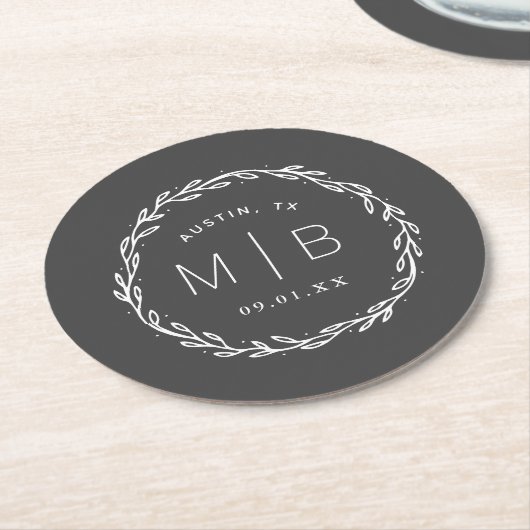 Rustic Wreath Wedding Monogram Ronde Kartonnen Onderzetter (Gebogen)