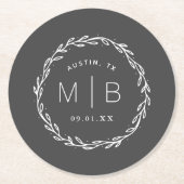 Rustic Wreath Wedding Monogram Ronde Kartonnen Onderzetter (Voorkant)