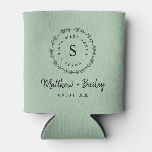 Rustic Wreath Wedding Monogram | Sage Blikjeskoeler (Voorkant)