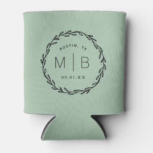 Rustic Wreath Wedding Monogram | Sage Blikjeskoeler (Voorkant)