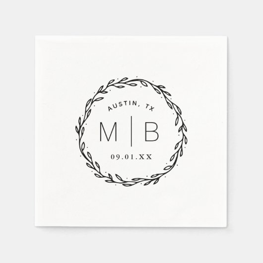 Rustic Wreath Wedding Monogram Servet (Voorkant)